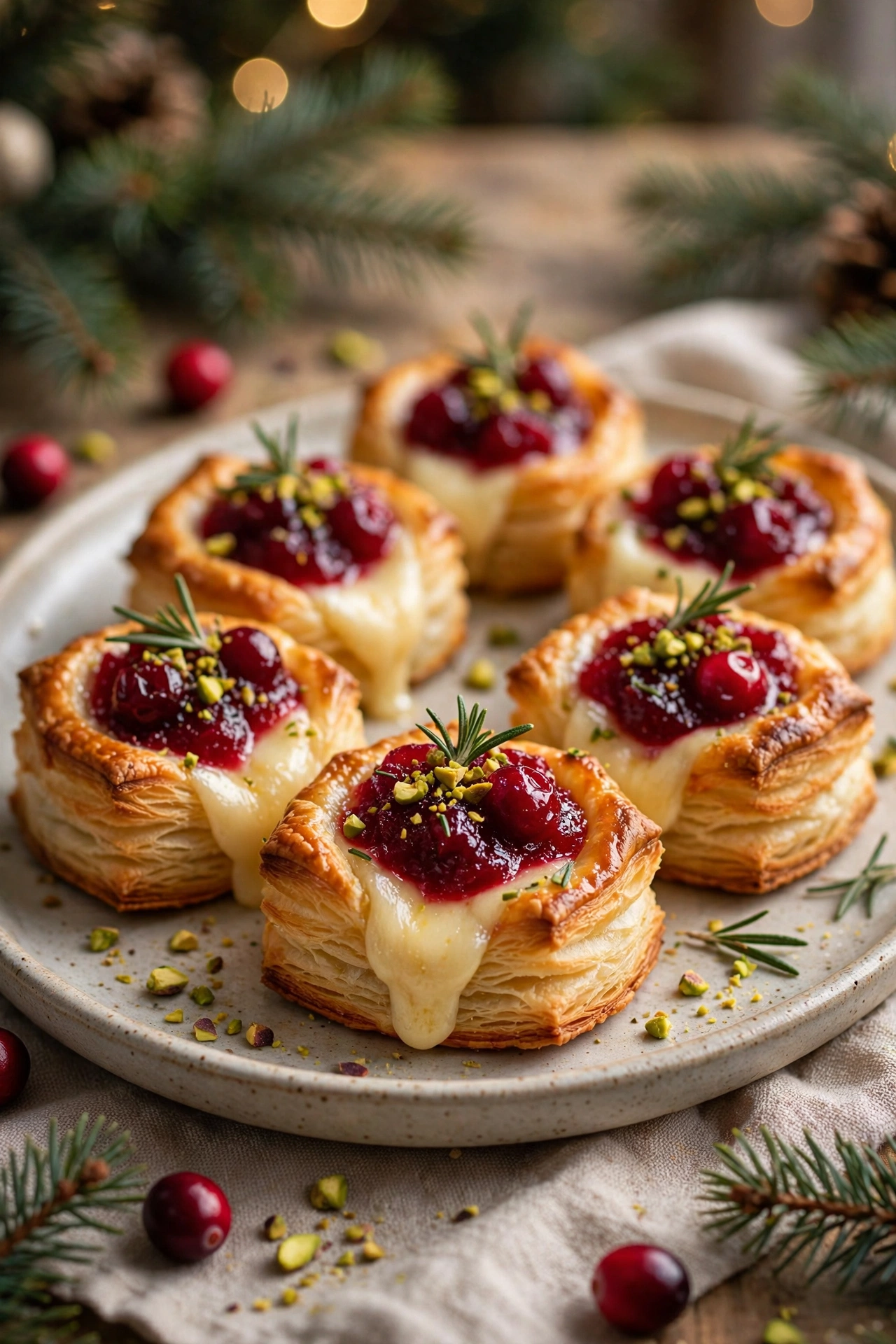 Golden puff pastry bites with brie and cranberry — festive Christmas appetizer ideas