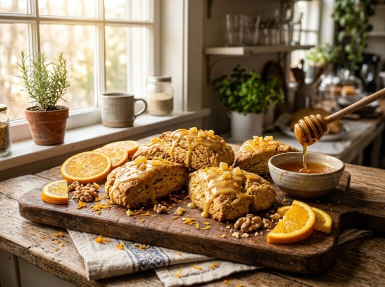 Almond Flour Ginger Scones with Honey Orange Frosting