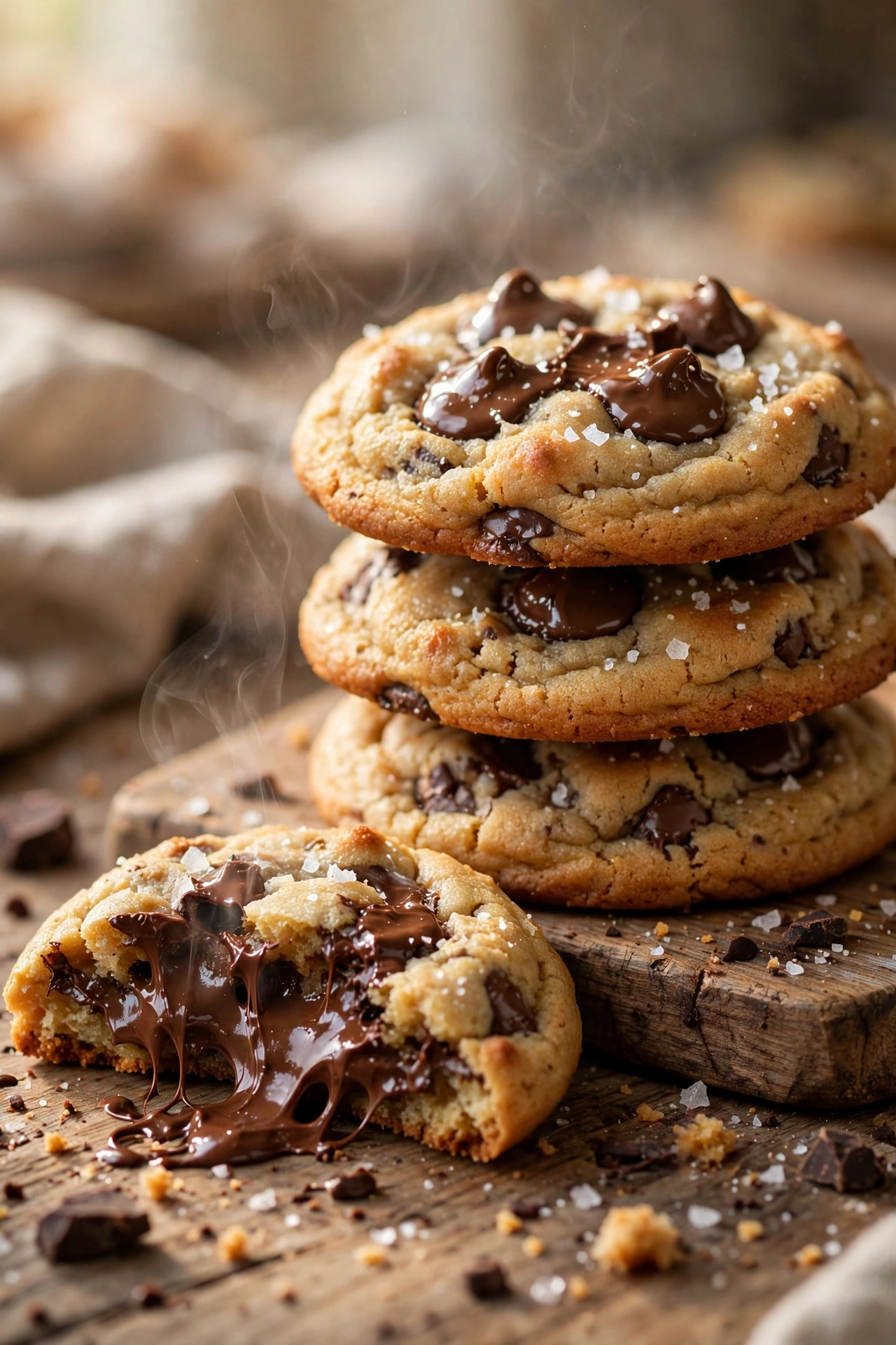 Freshly baked best chocolate chip cookie recipe cookies with melty chocolate
