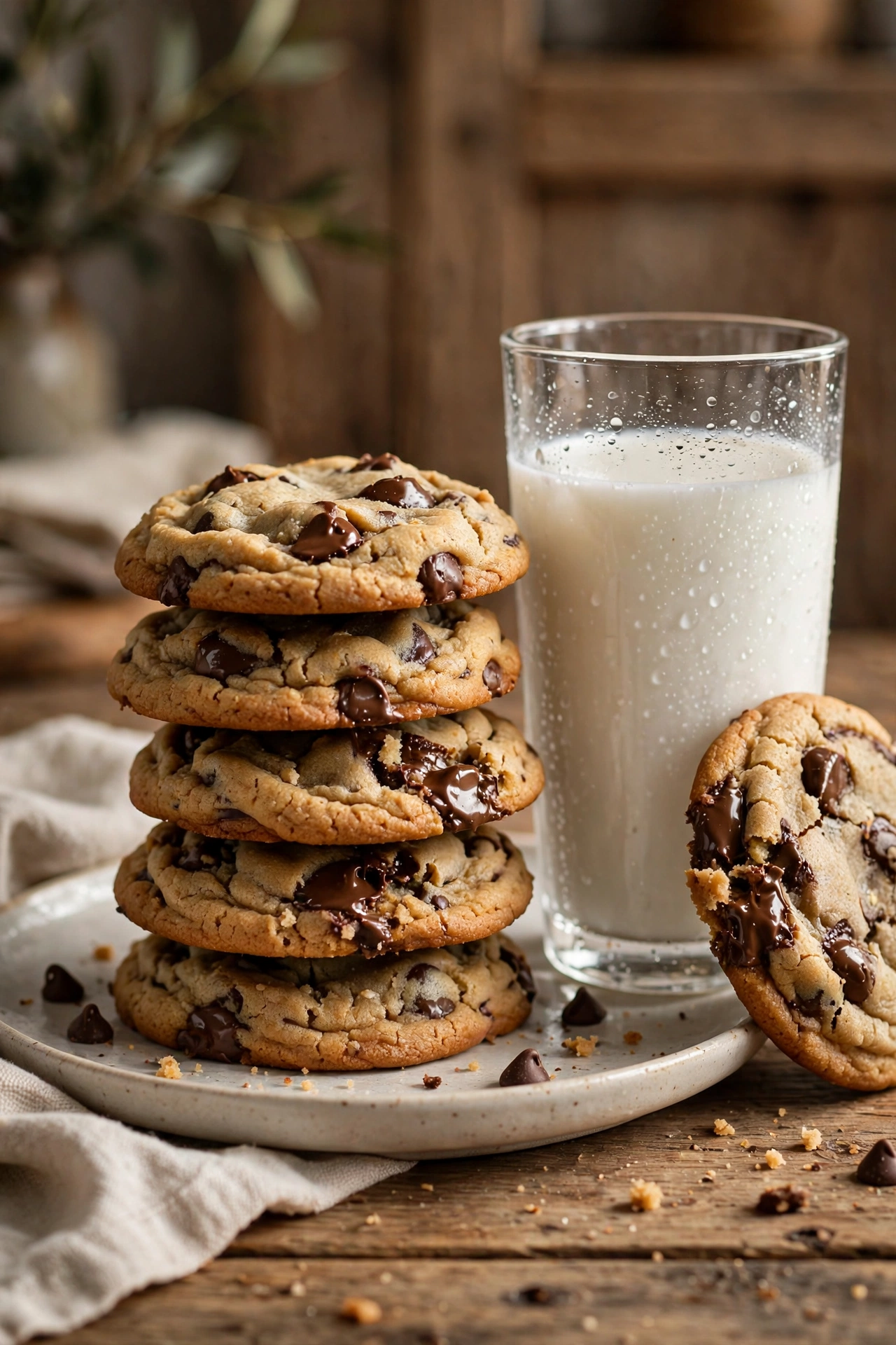Best chocolate chip cookie recipe cookies served with a glass of milk