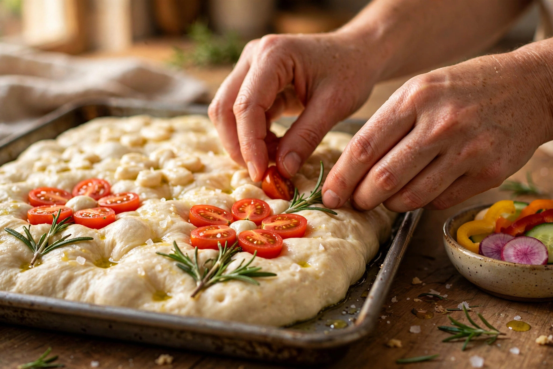 decorated focaccia bread