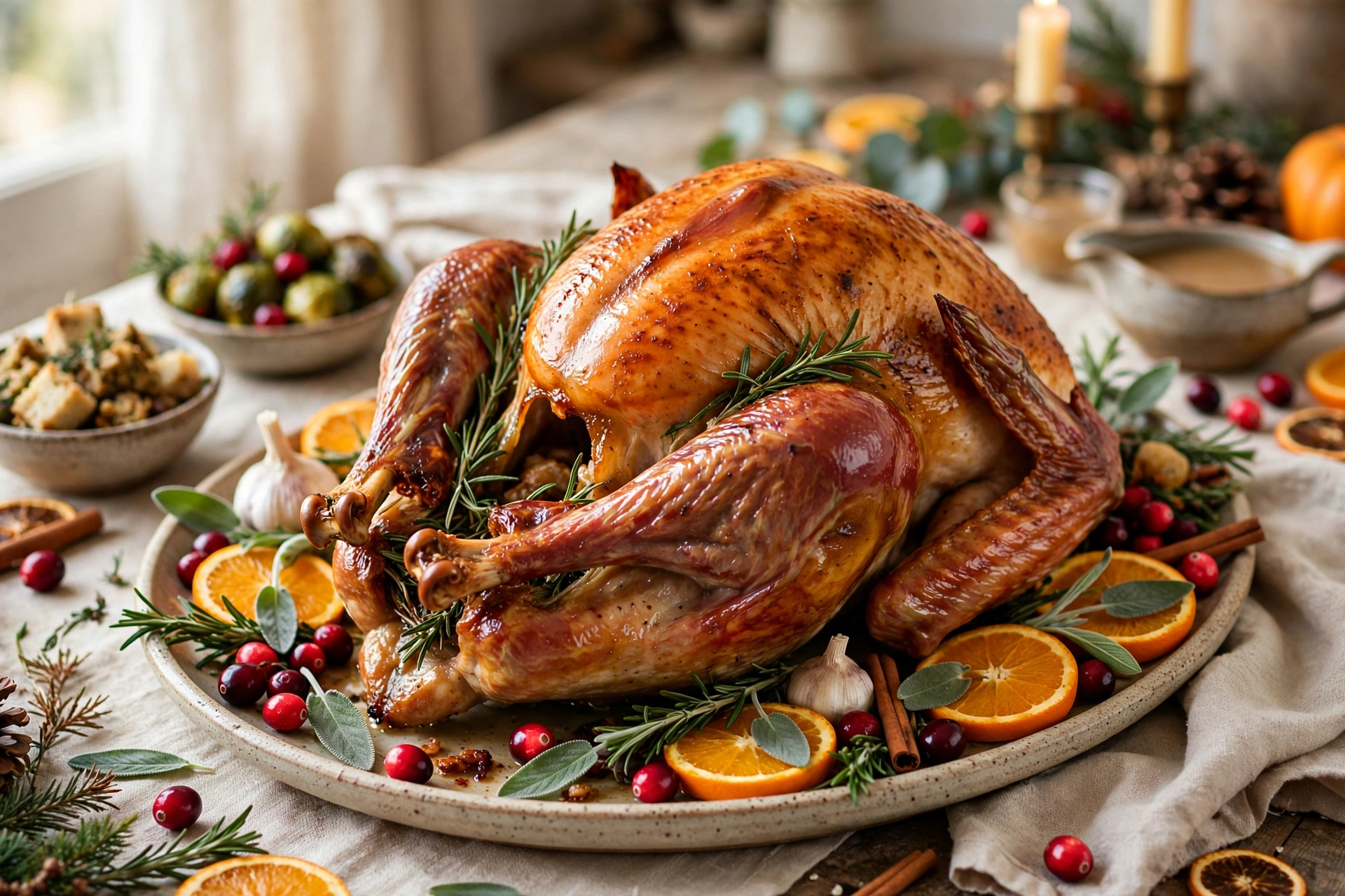 Golden roasted bird from classic thanksgiving turkey recipes with herbs and citrus