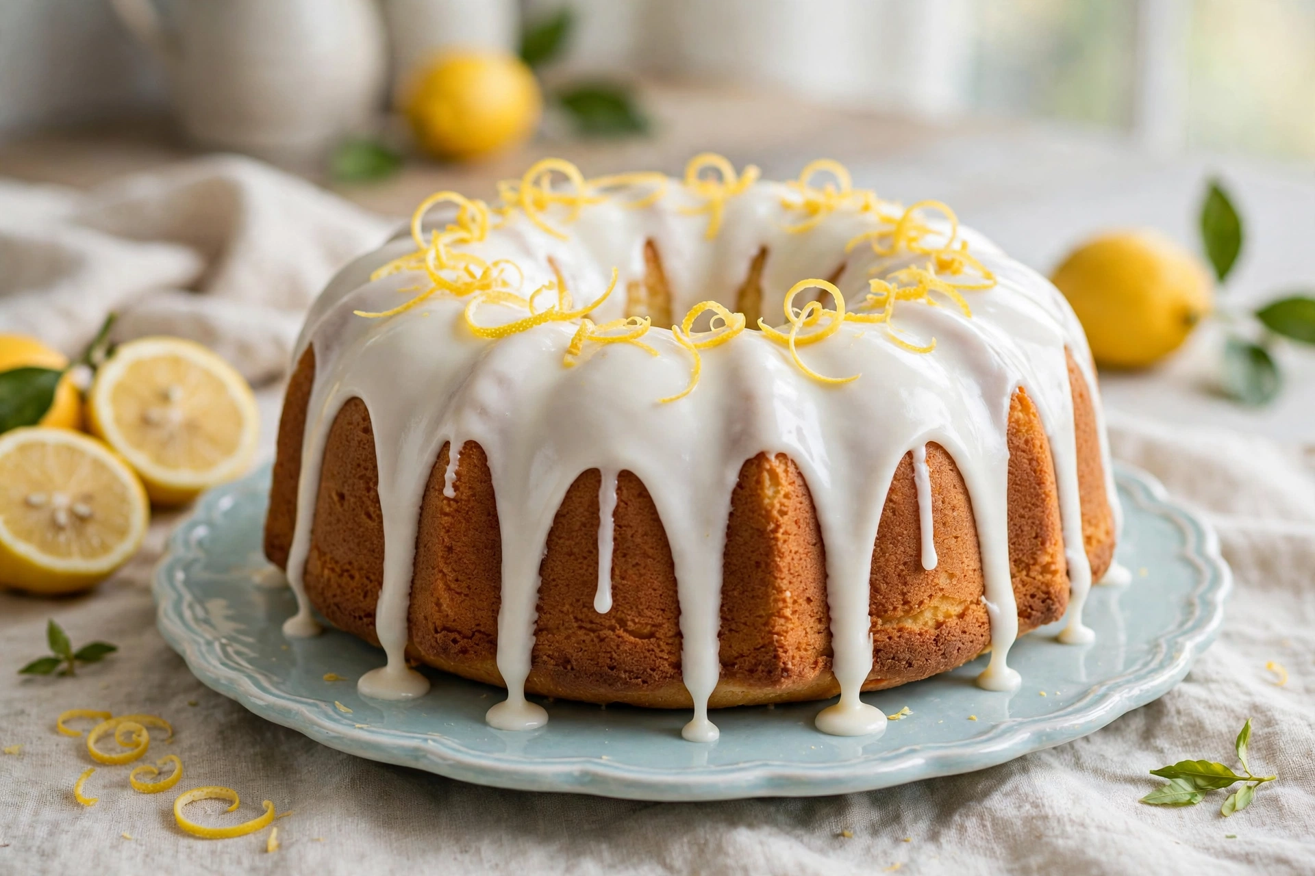 Elegant lemon bundt from classic lemon pound cake recipes with glossy glaze